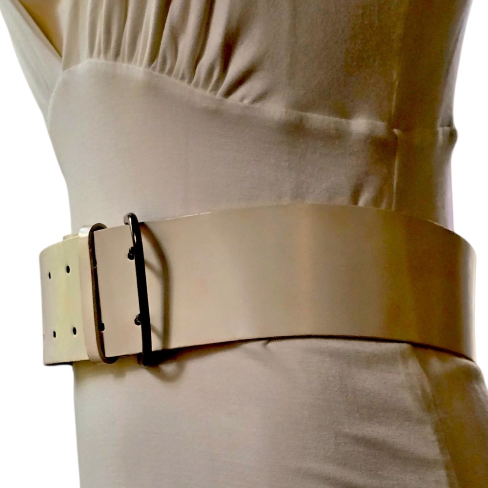 Vintage Calvin Klein Wide White Leather Belt M/L 37.5" 2.5" Width 80s 90s - Picture 9 of 16